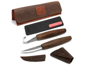 Trousse cuir de 2 couteaux de sculpture en manches en noyer et étuis de lames BeaverCraft - Gaignard Millon