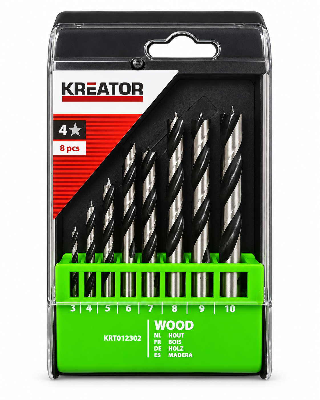 Coffret de 8 mèches à bois 3 pointes, Ø 3 à 10 mm